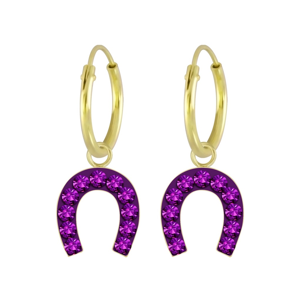 Silver Horseshoe Crystal Charm Hoop Earrings