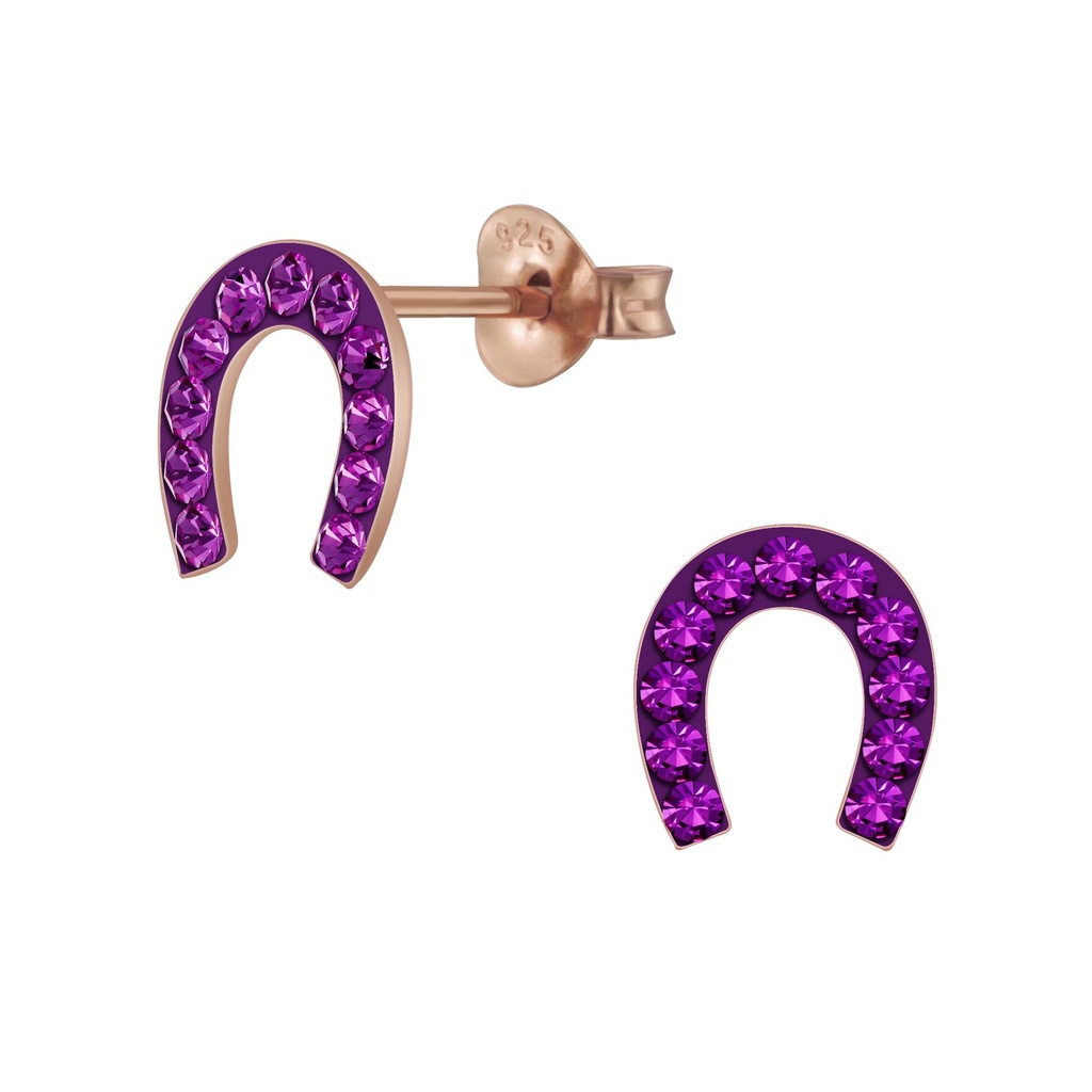 Puces d'oreilles fer à cheval en argent cristal