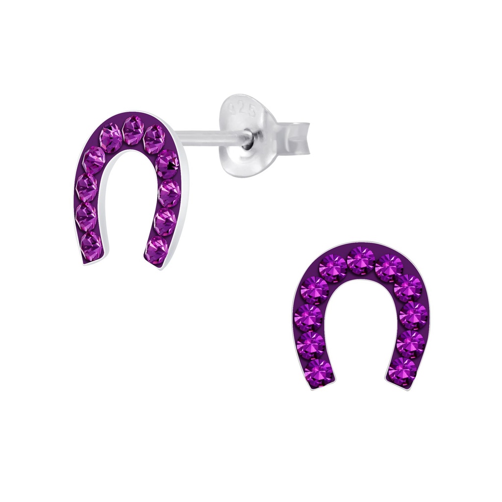 Silver Horseshoe Crystal Stud Earrings