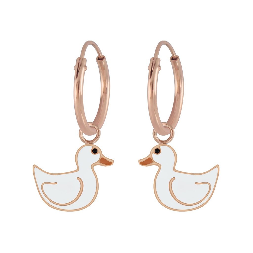 Silver Duck Charm Hoop Earrings