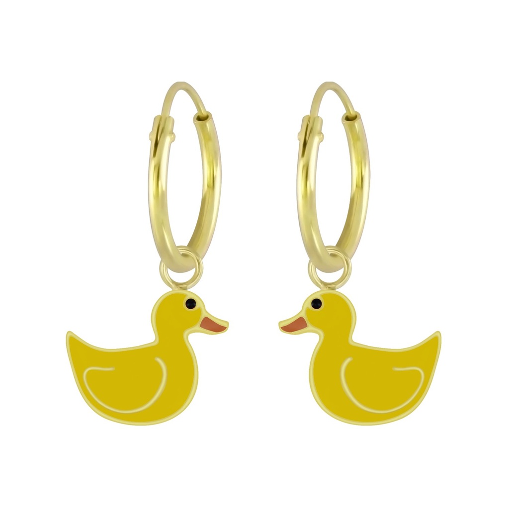 [10008857] Silver Duck Charm Hoop Earrings