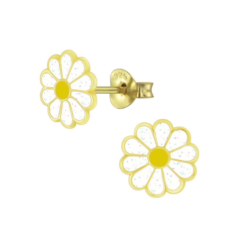 Silver Daisy Flower Stud Earrings
