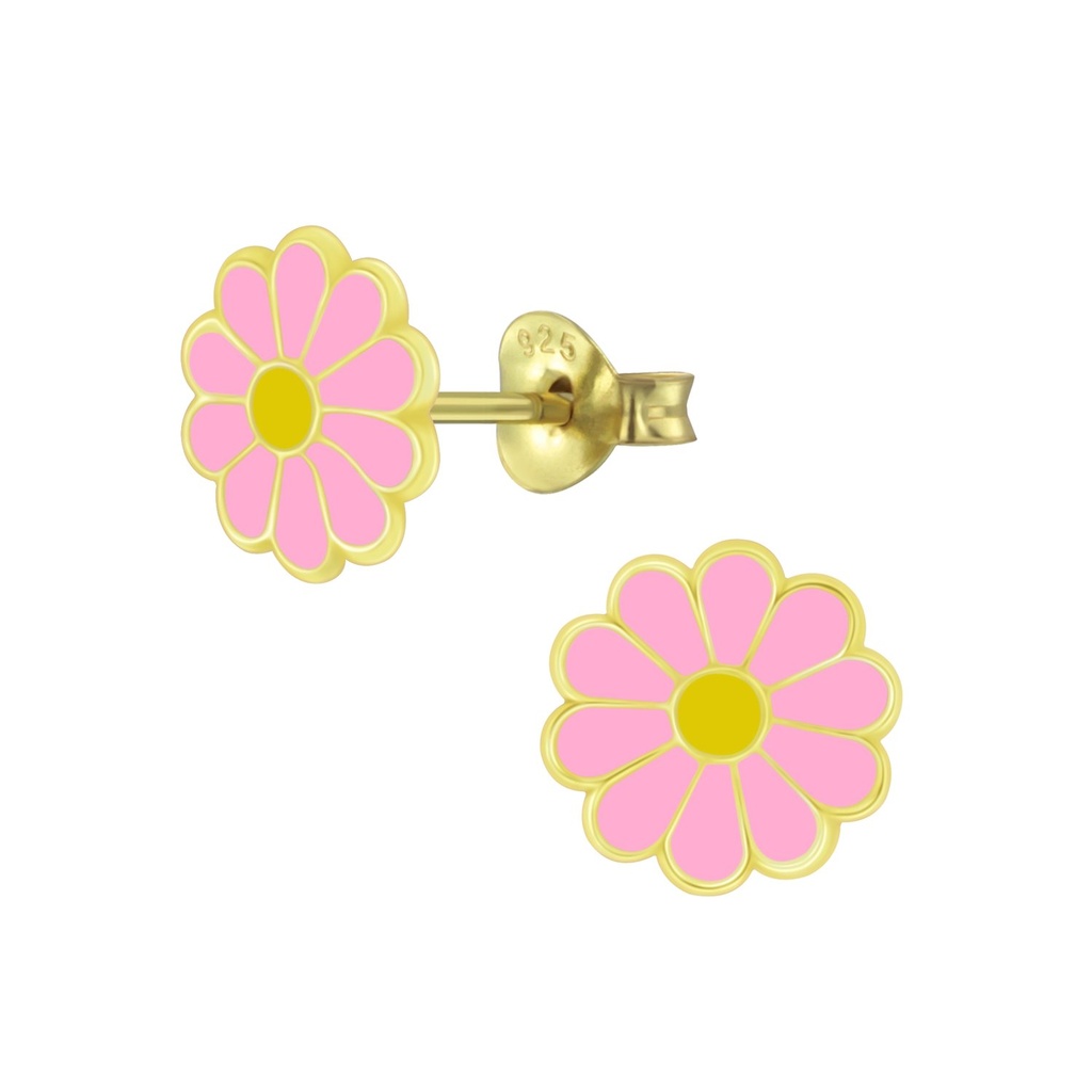 Silver Daisy Flower Stud Earrings