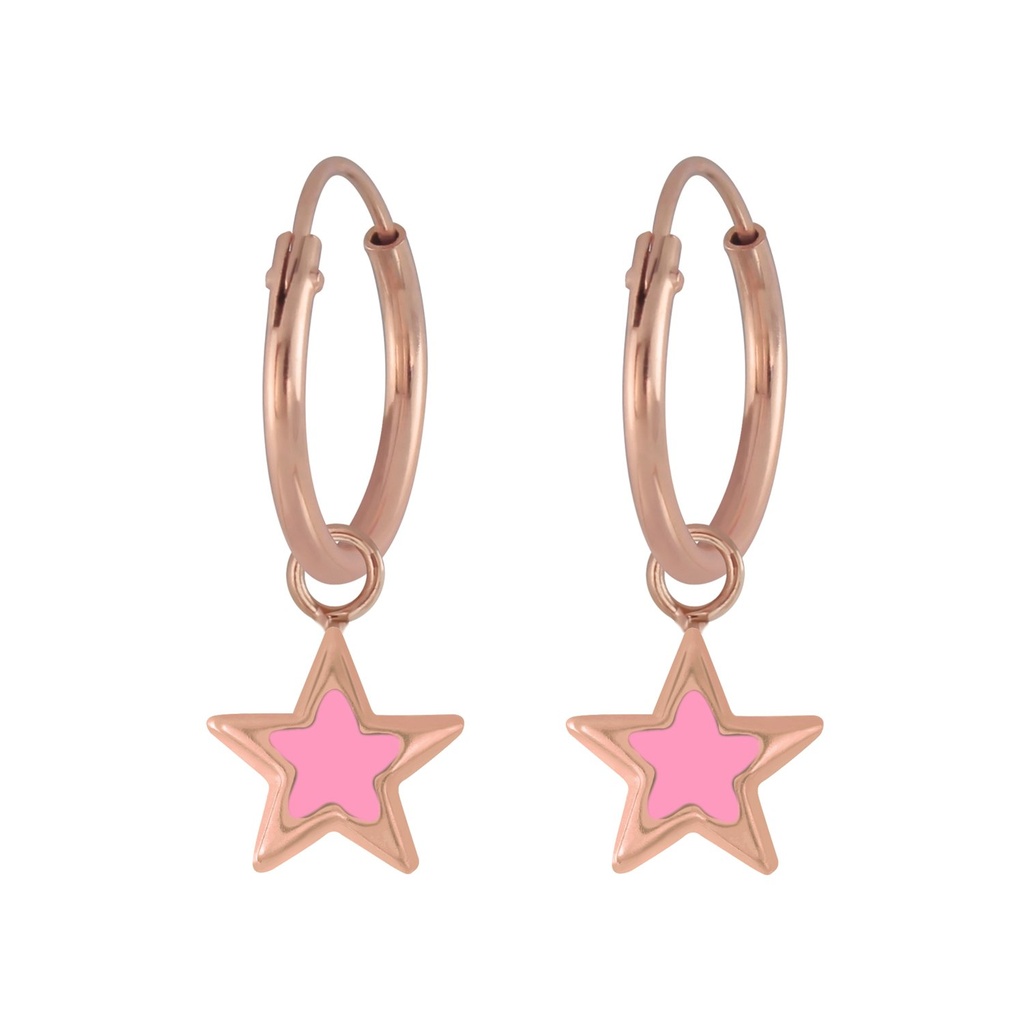 [10007817] Silver Star Charm Hoop Earrings