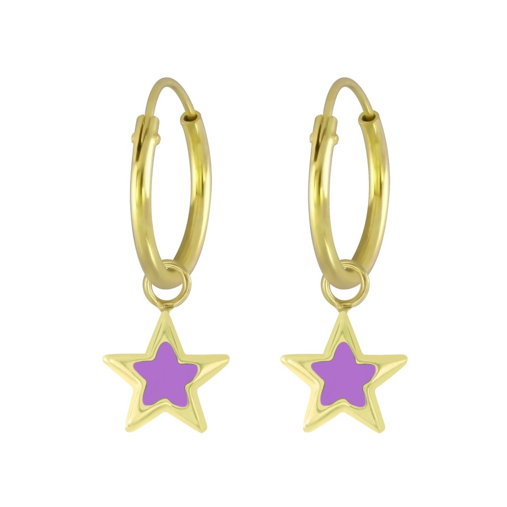 [10007792] Silver Star Charm Hoop Earrings