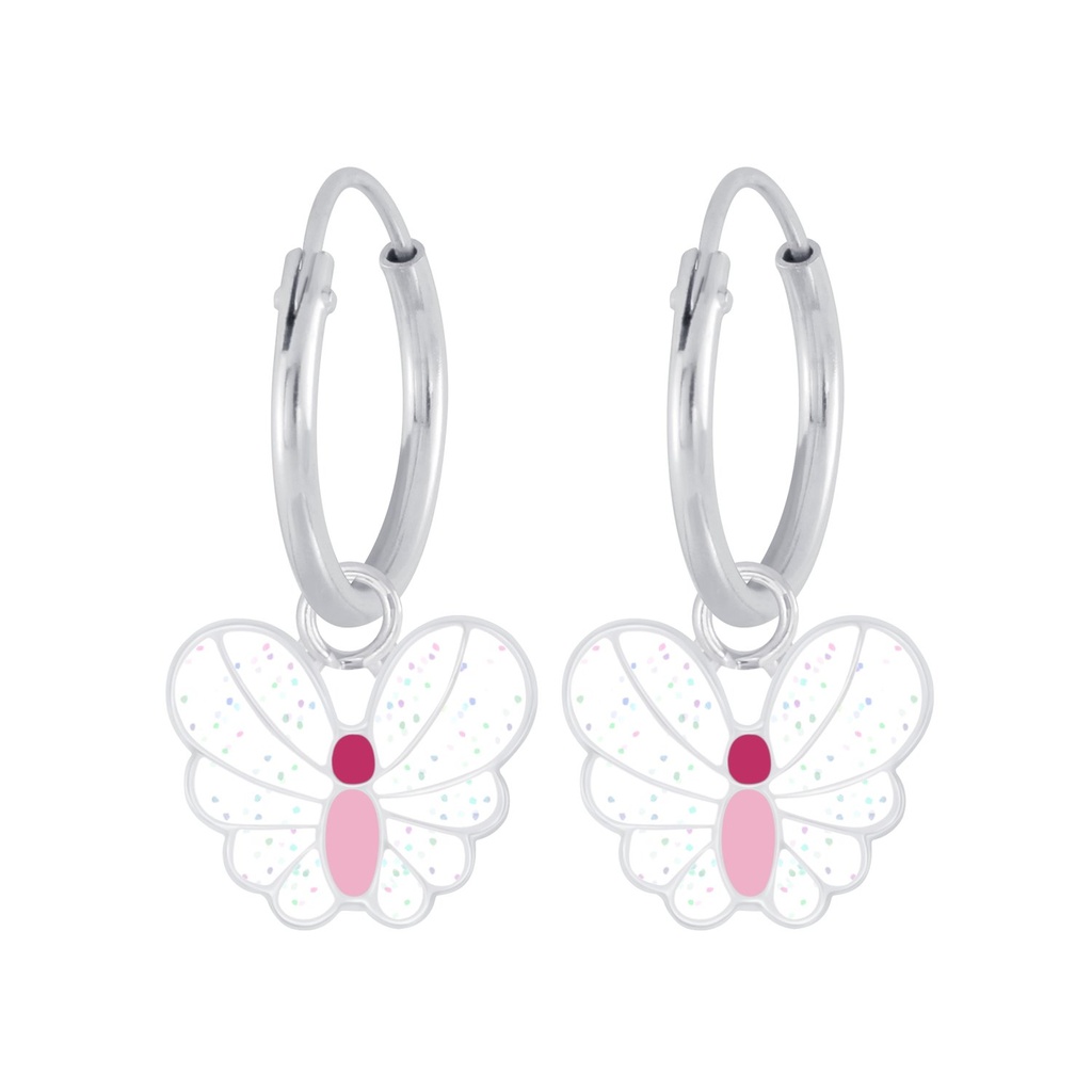 [10008344] Silver Butterfly Charm Hoop Earrings