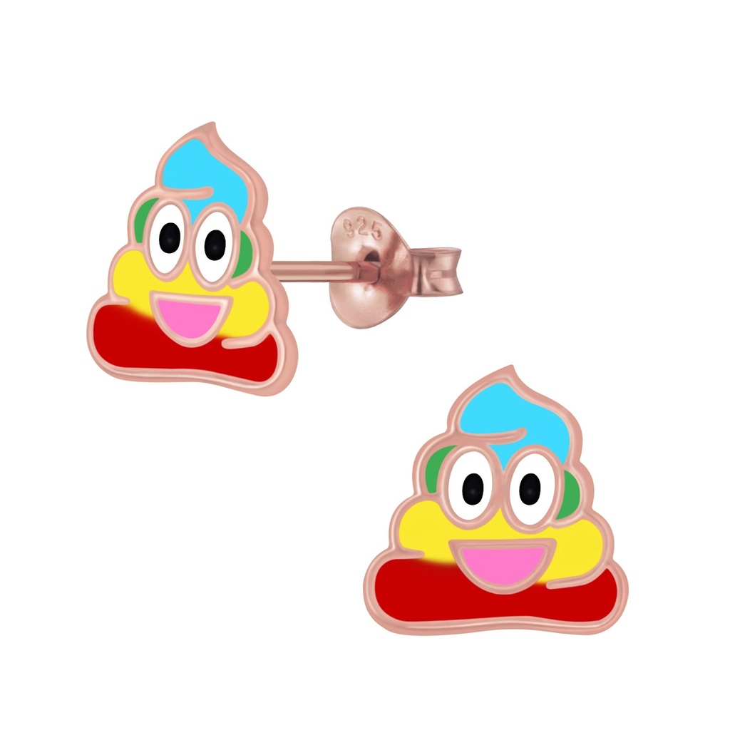 Puces d'oreilles caca souriant en argent