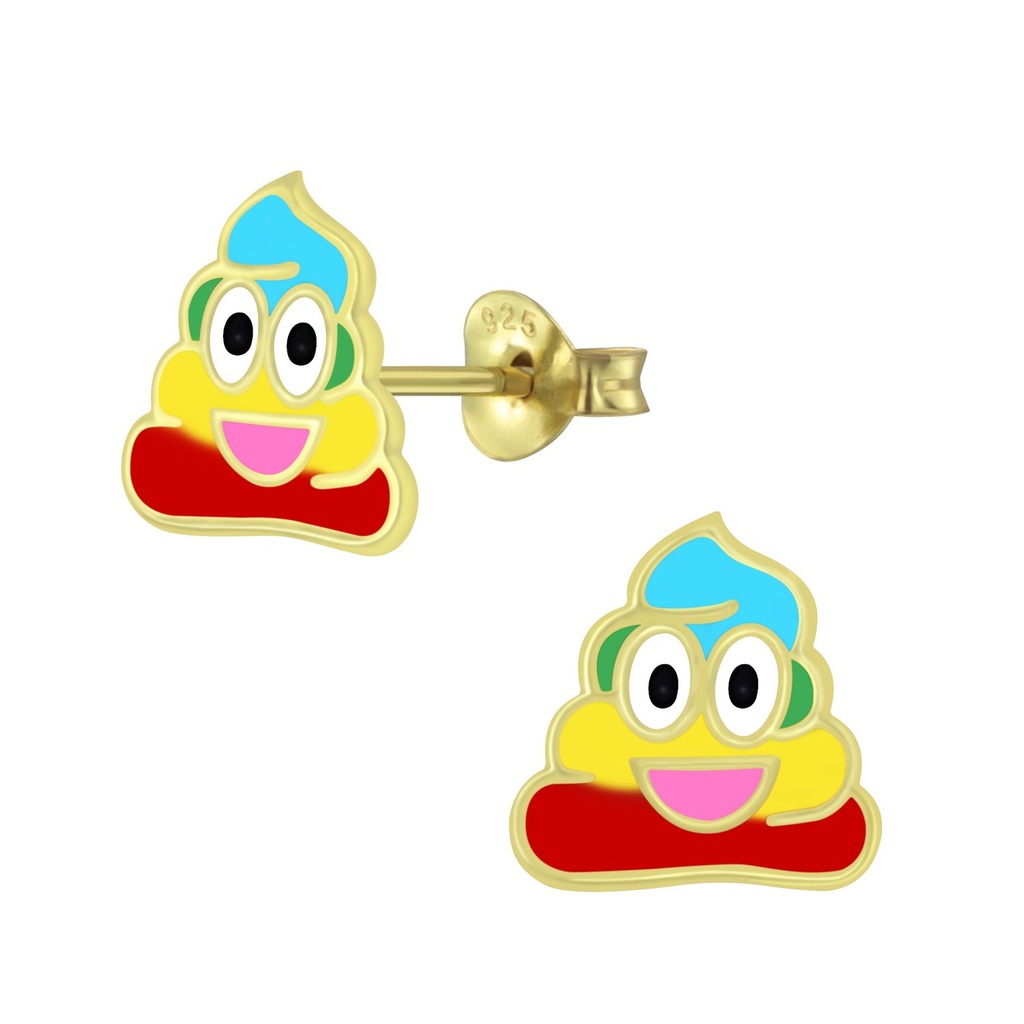 Silver Smiling Poo Stud Earrings