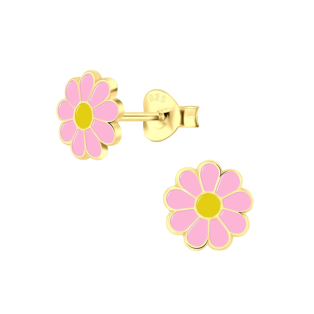 Silver Daisy Flower Stud Earrings