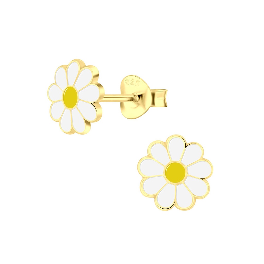 Silver Daisy Flower Stud Earrings