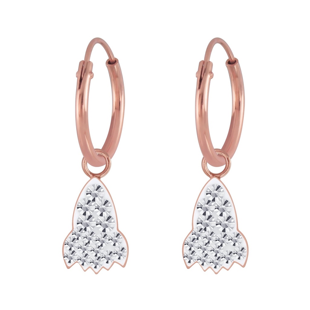 Créoles breloque fusée en argent cristal