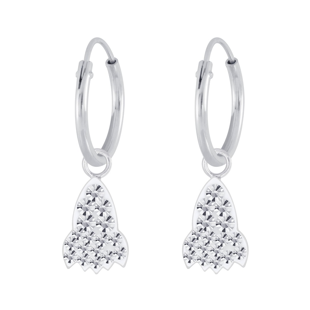 Créoles breloque fusée en argent cristal