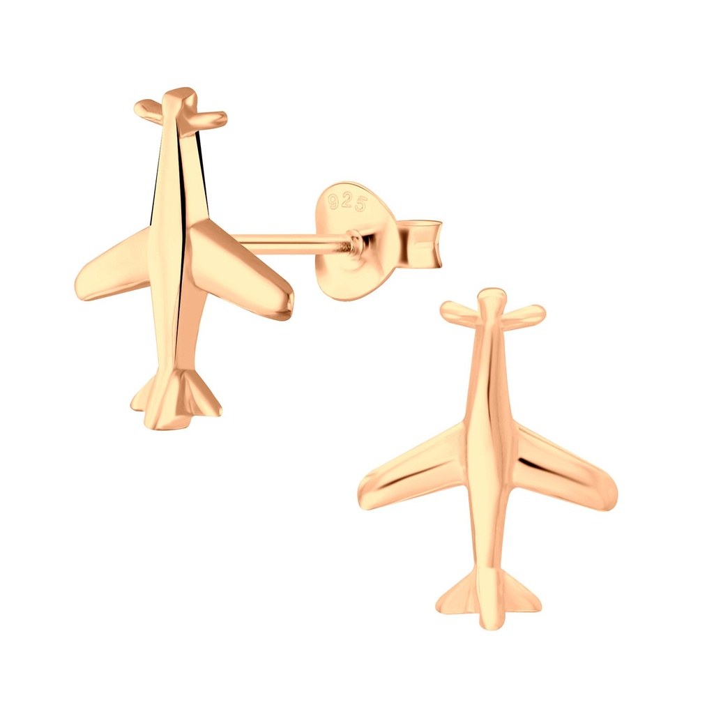 Silver Airplane Stud Earrings