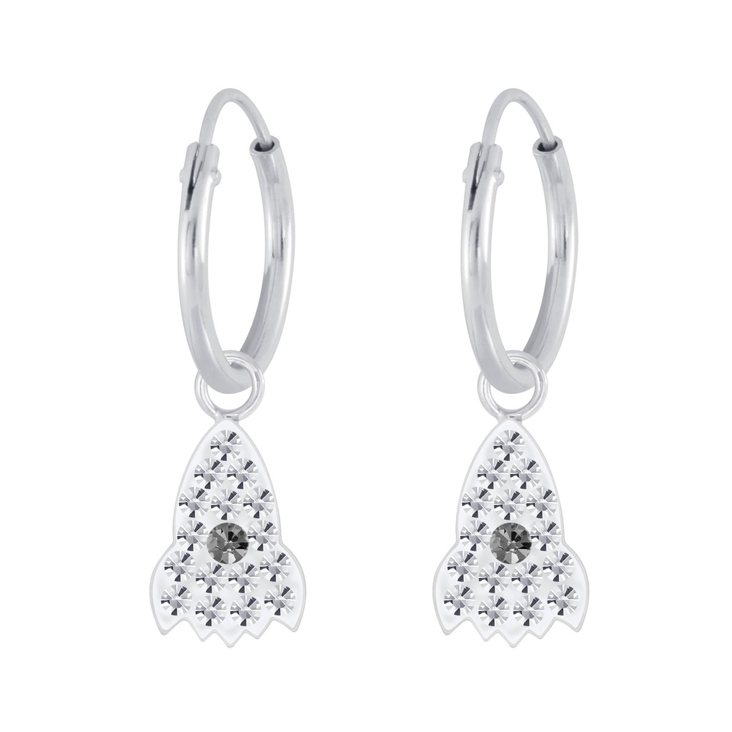 Silver Crystal Rocket Charm Hoop Earrings