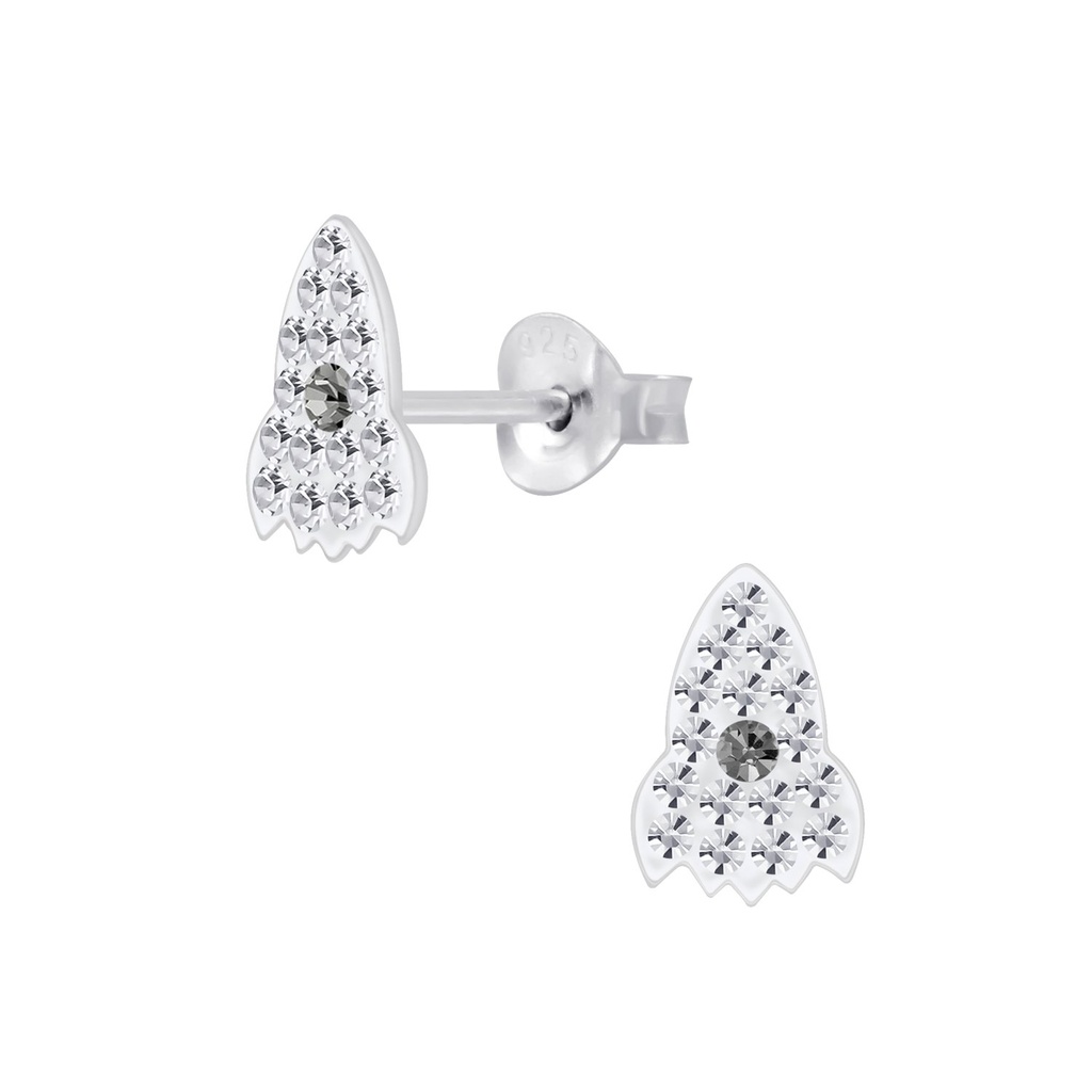 Puces d'oreilles fusée en argent cristal
