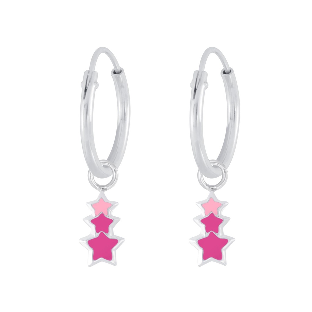Silver Triple Star Charm Hoop Earrings
