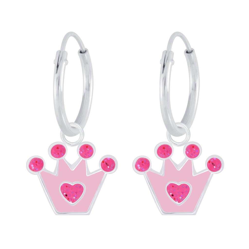 Silver Crown Charm Hoop Earrings