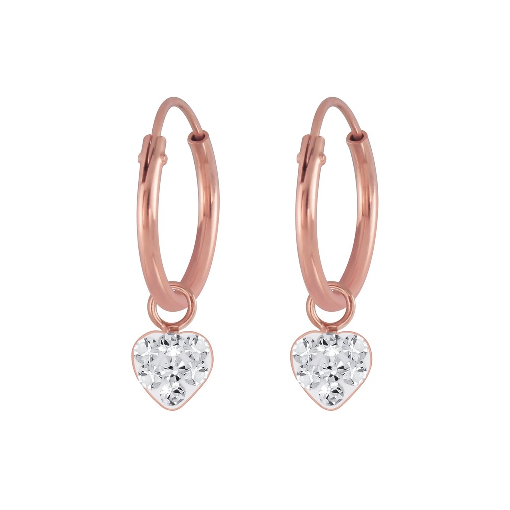 Créoles breloque cœur en argent cristal