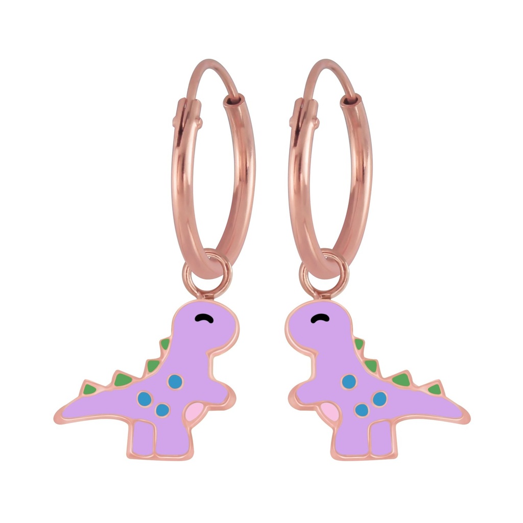 Silver Dinosaur Charm Hoop Earrings
