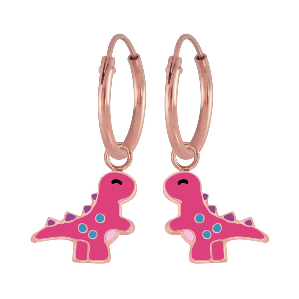 Silver Dinosaur Charm Hoop Earrings