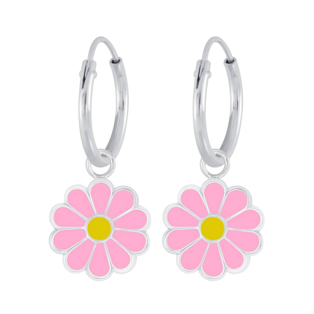 Créoles breloque fleur marguerite en argent