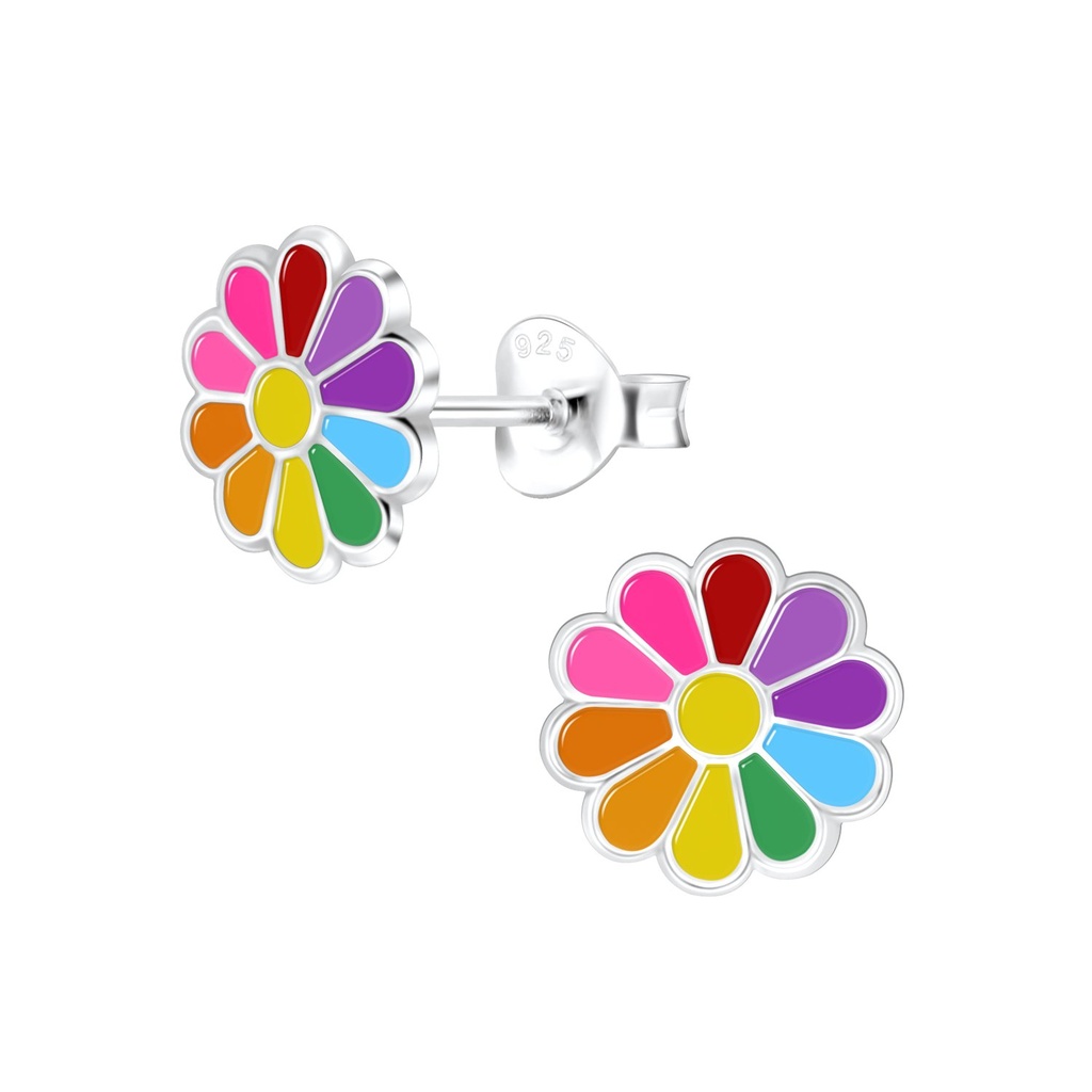 Silver Daisy Flower Stud Earrings