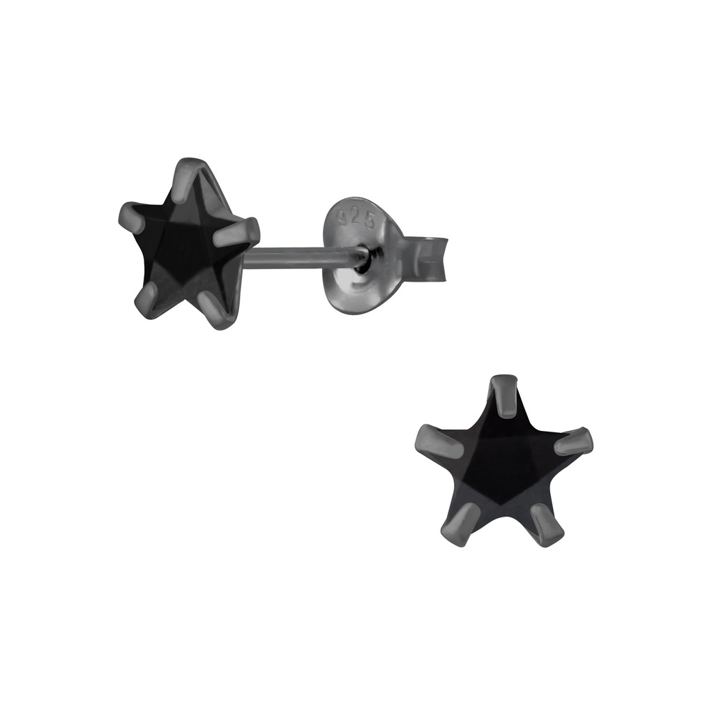 [10007096] 6mm Star Cubic Zirconia Silver Stud Earrings (Black)
