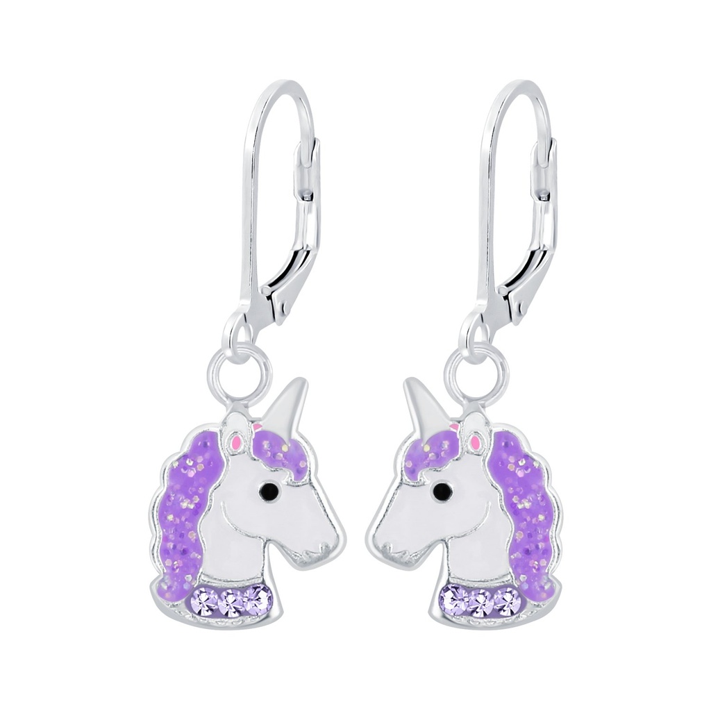 [10006847] Silver Unicorn Lever Back Earrings