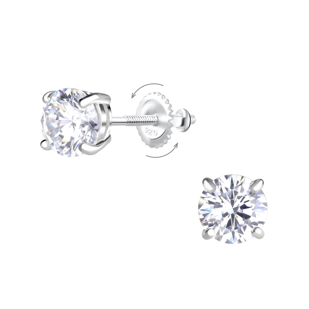 [10008866] 6mm Round Cubic Zirconia Silver Screw Back Earrings