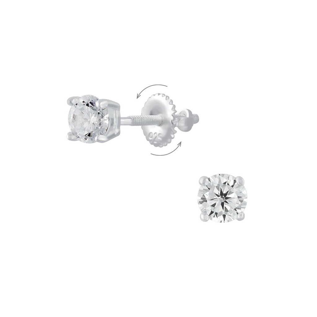 [10008865] 4mm Round Cubic Zirconia Silver Screw Back Earrings