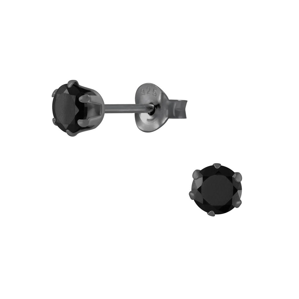 [10007102] Puces d'oreilles en argent zircon rond 4 mm (Black)