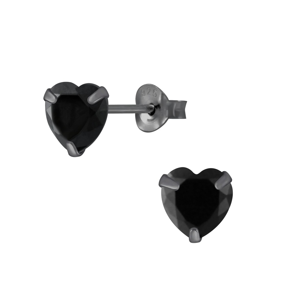 Puces d'oreilles en argent zircon cœur 6 mm