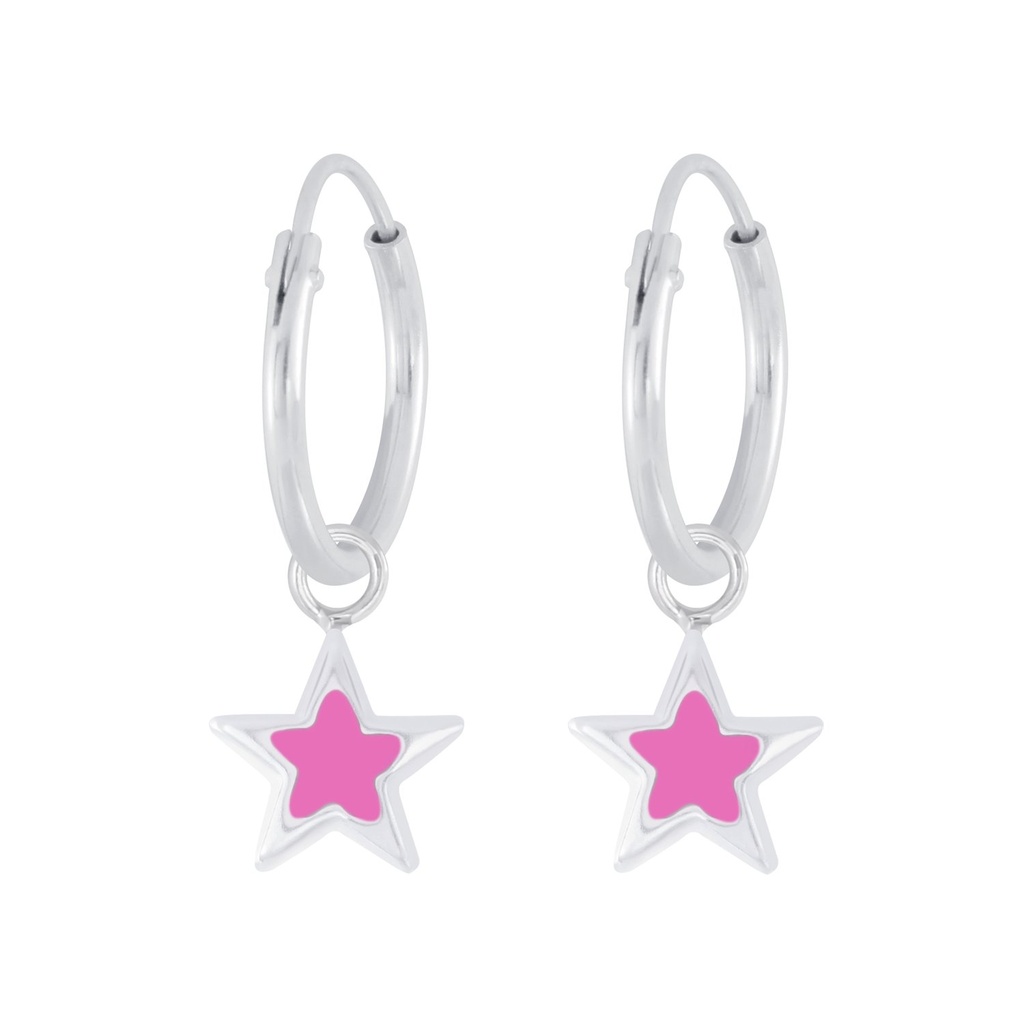 Silver Star Charm Hoop Earrings
