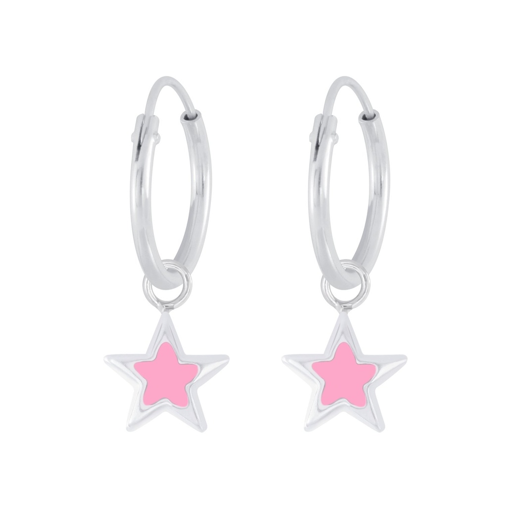 Silver Star Charm Hoop Earrings