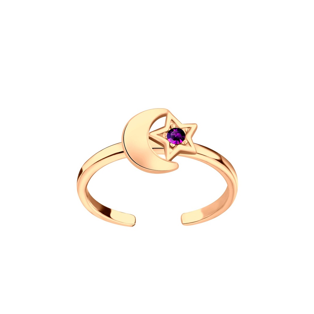 [10008274] Silver Moon and Star Toe Ring (Amethyst)