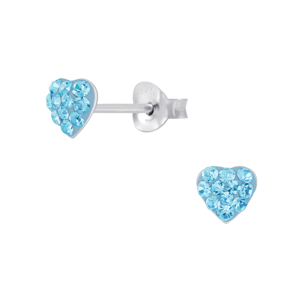 Silver Heart Crystal Stud Earrings