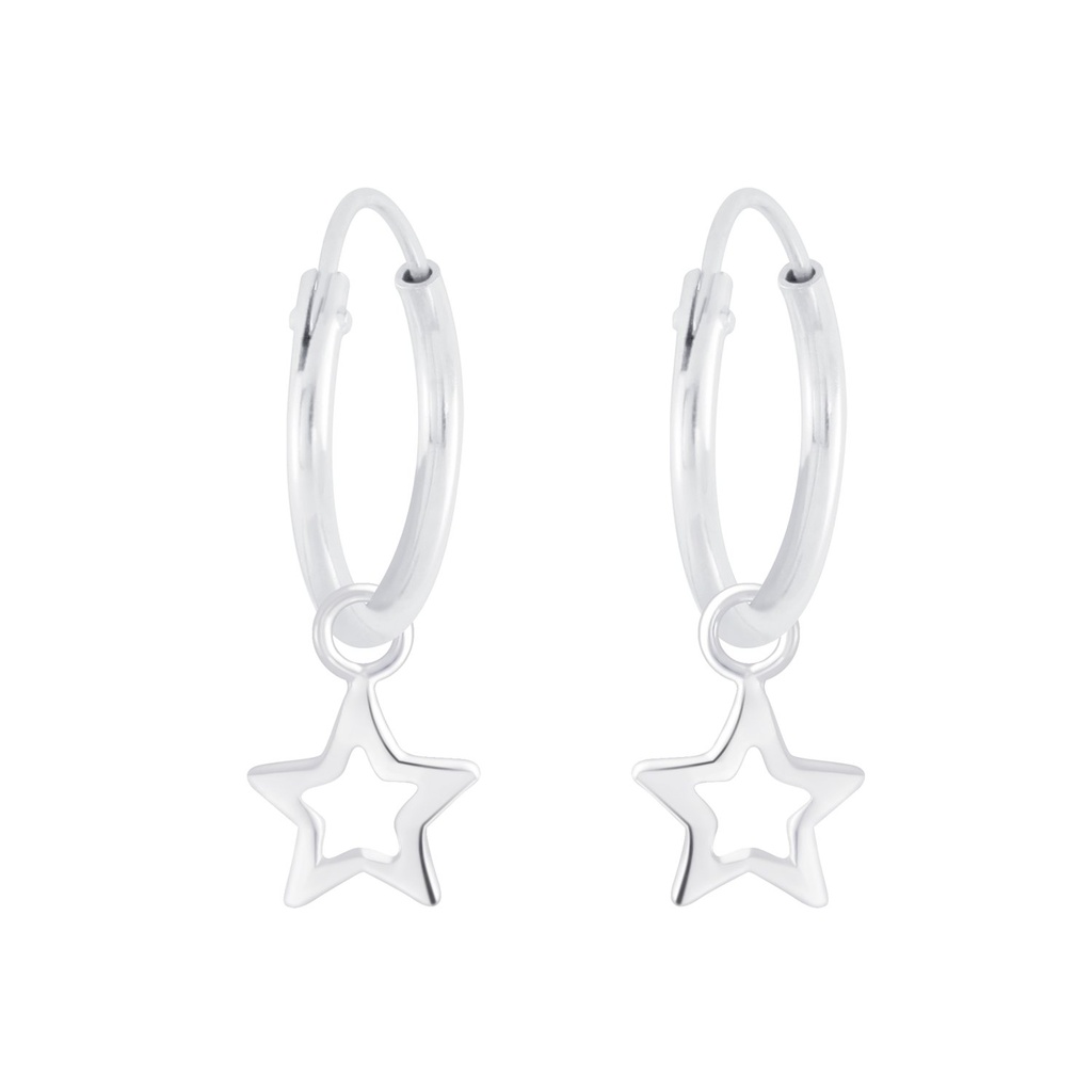 Silver Star Charm Hoop Earrings