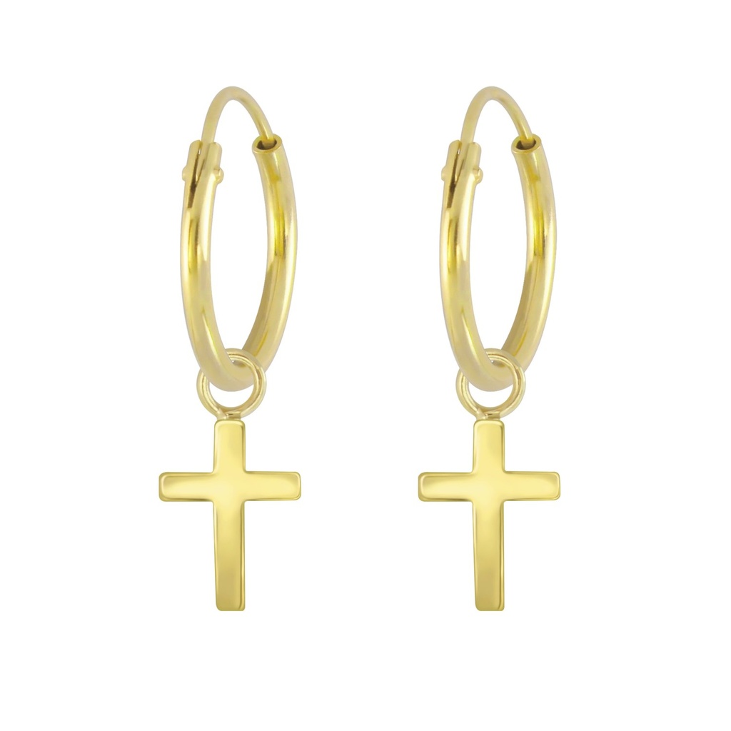 Silver Cross Charm Hoop Earrings