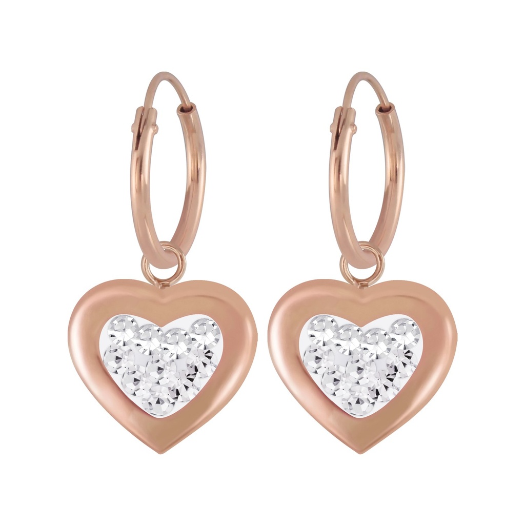 Silver Heart Crystal Charm Hoop Earrings