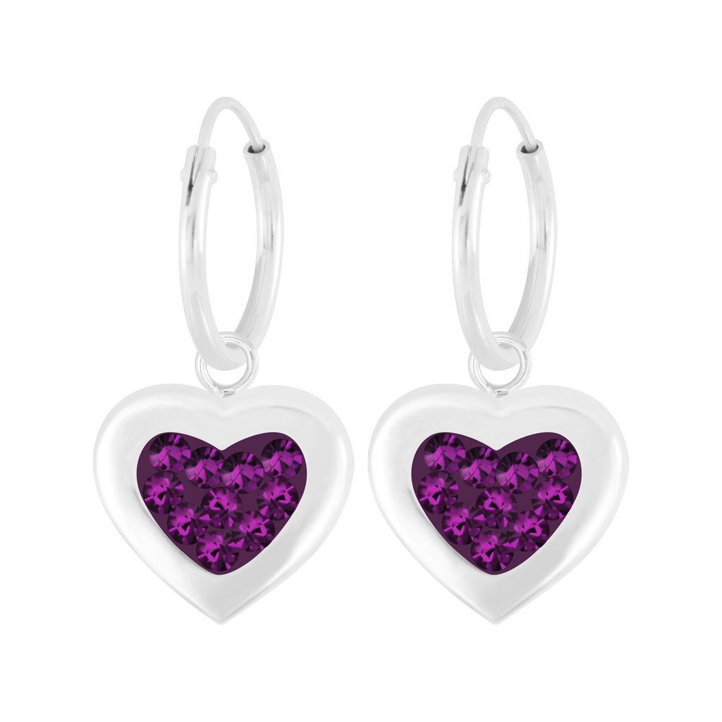 [10007495] Créoles breloque en argent cristal cœur (Amethyst)