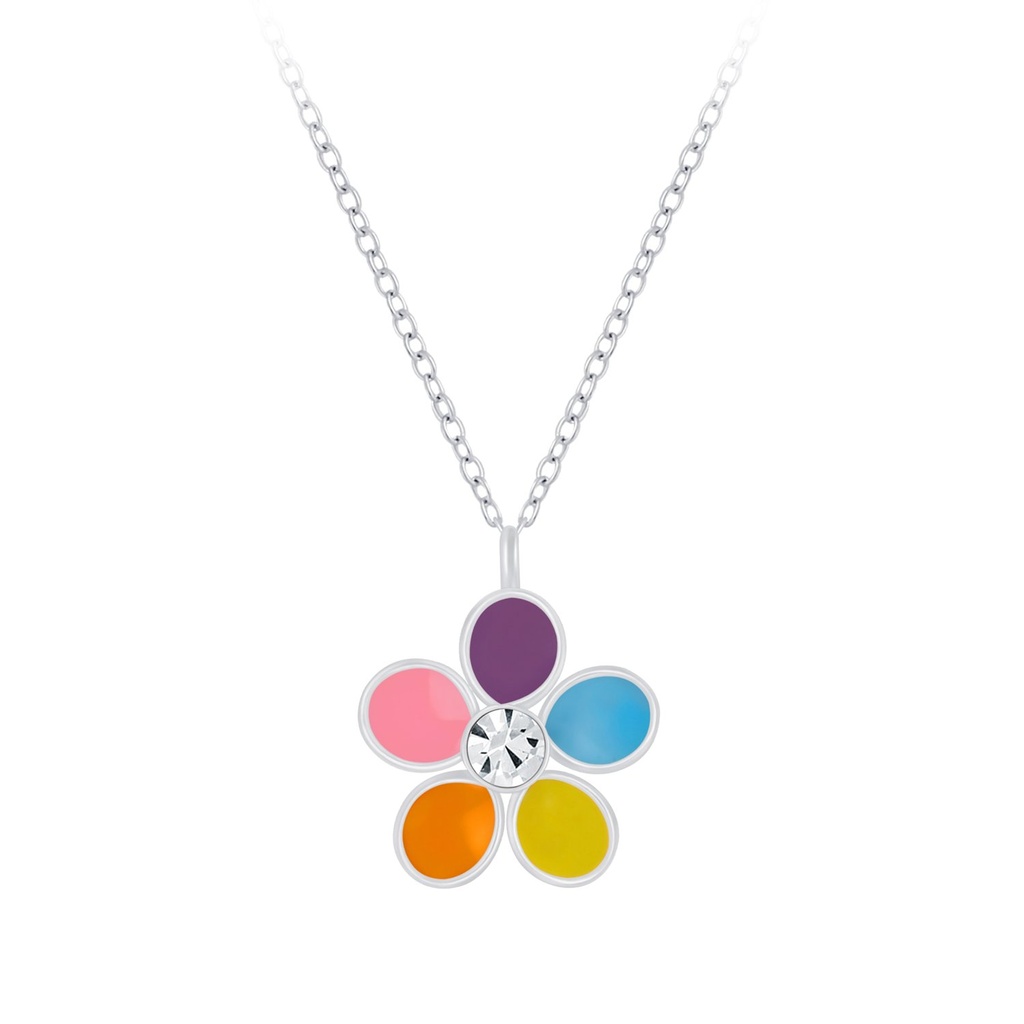 [10006180] Silver Flower Crystal Necklace