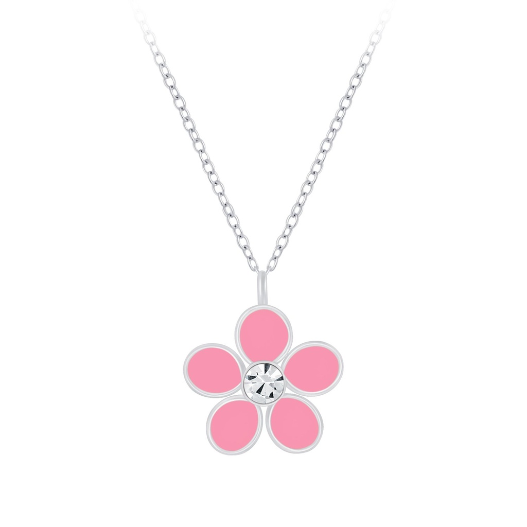 [10006177] Silver Flower Crystal Necklace