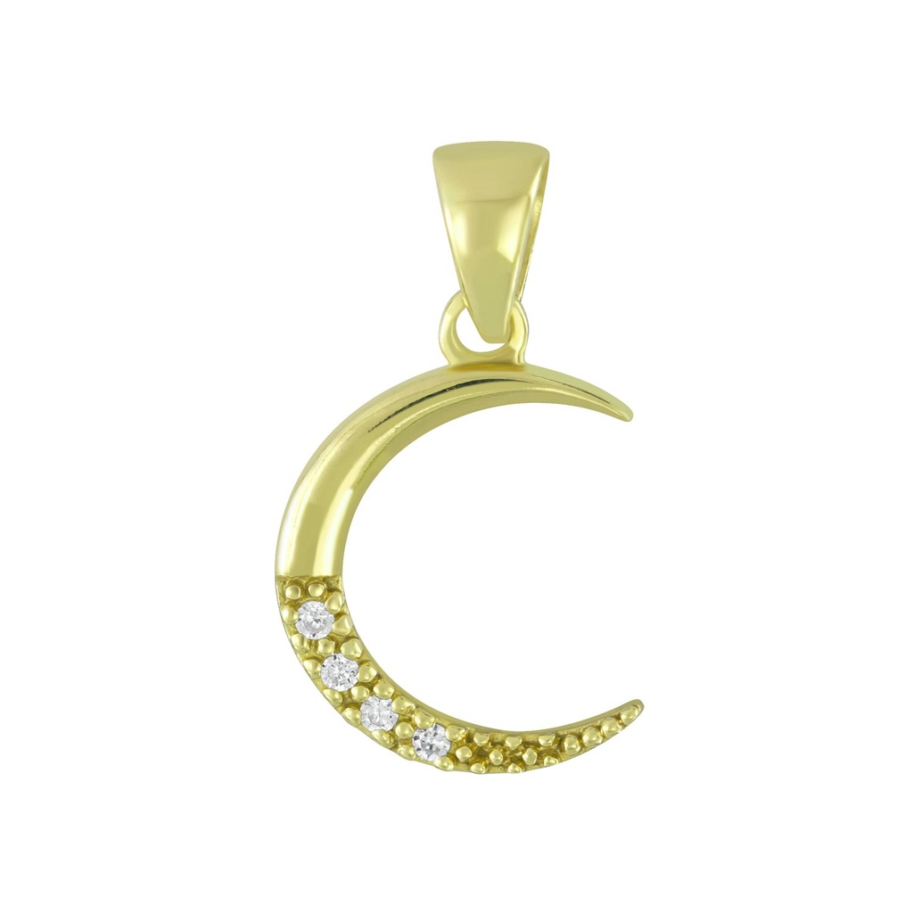 Silver Cubic Zirconia Crescent Moon Pendant