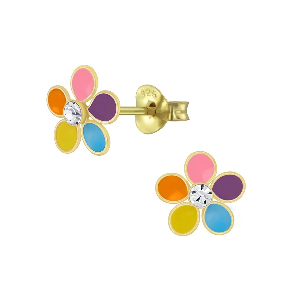 Puces d'oreilles en argent cristal fleur