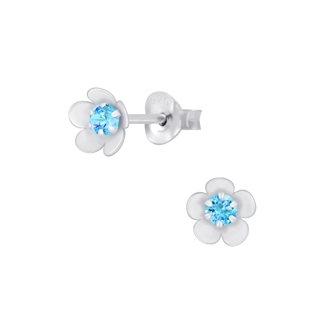 Silver Flower Cubic Zirconia Stud Earrings