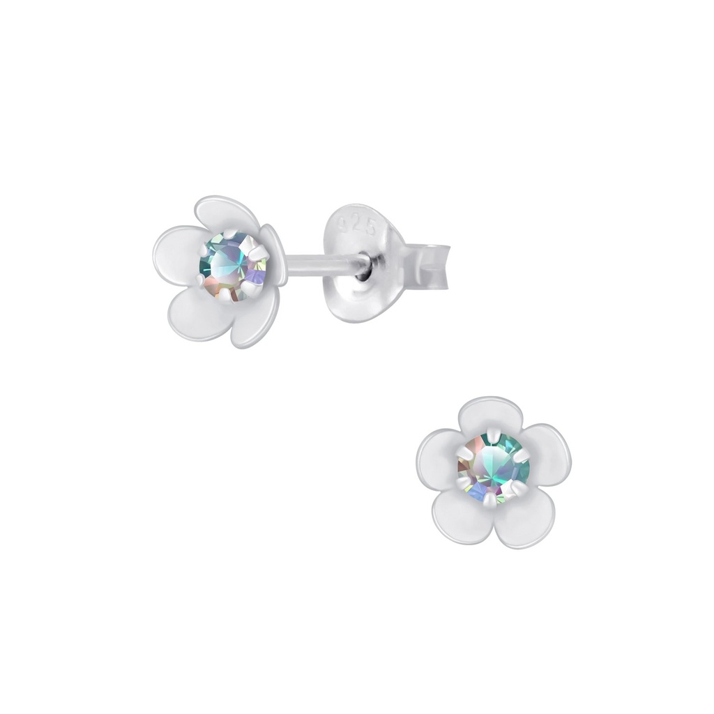 Silver Flower Cubic Zirconia Stud Earrings