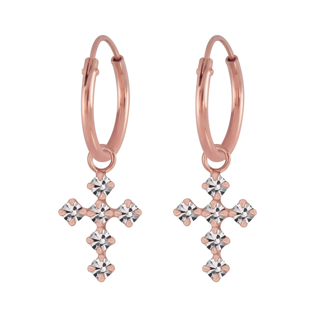 Créoles breloque croix en argent cristal
