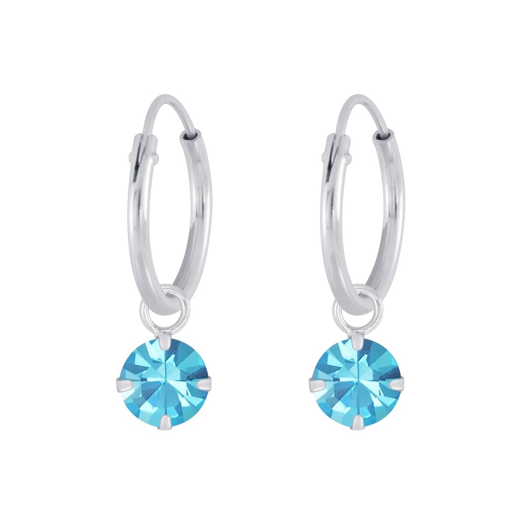 Silver 4mm Charm Hoop Earrings with Crystals