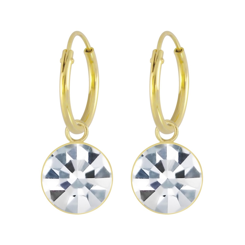 Silver 7mm Charm Hoop Earrings with Crystals
