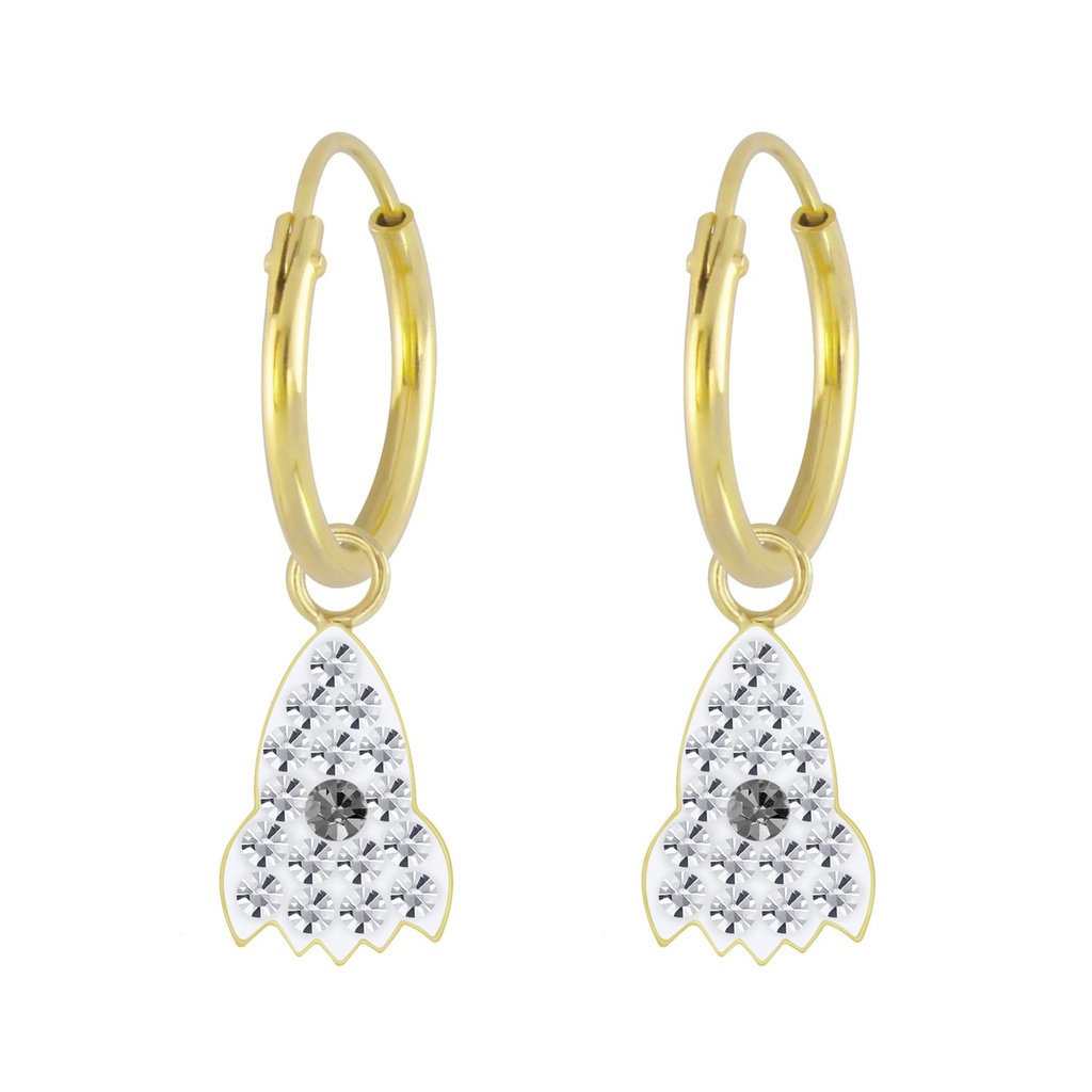 Silver Crystal Rocket Charm Hoop Earrings